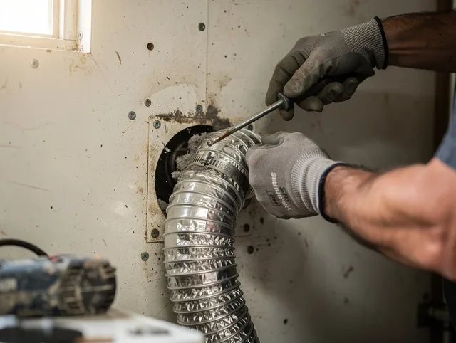 Winthrop Dryer Vent Cleaning technician performing precise dryer vent hose installation in Winthrop